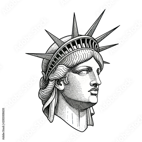 Statue of Liberty Head Drawing, New York Landmark, American Symbol