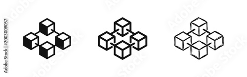 Blockchain technology icons representing decentralized network and data blocks