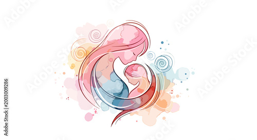Beautiful artistic illustration of a mother and child