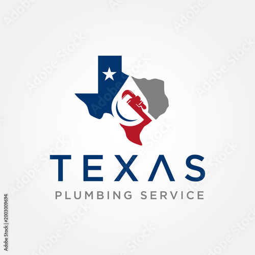 Texas Plumbing Service Logo design vector With Faucet, Pipe and State Map Icon for Company Branding
