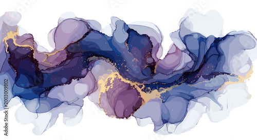 Abstract watercolor painting with flowing blue purple hues