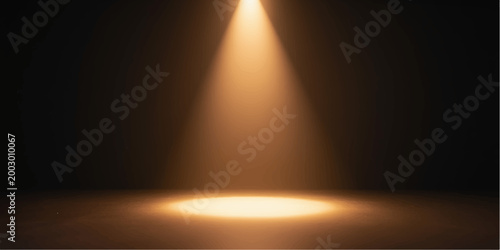 A bright blue spotlight shines through the dark theater space, casting a flash of light across the stage for a night concert show illustration