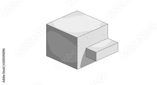3d gray cube with small protruding rectangle shape