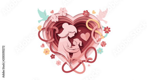 Illustration of mother and child in loving embrace