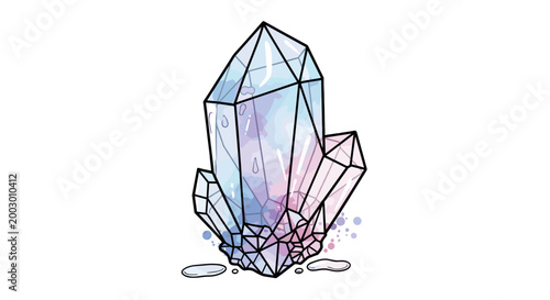 Beautiful watercolor crystal gemstone illustration