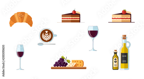 Assorted desserts and beverages