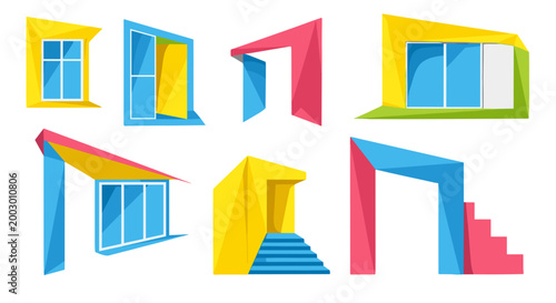 Colorful modern house with various architectural elements