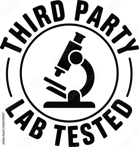Third Party Lab Tested Certification Logo With Microscope Symbol Design