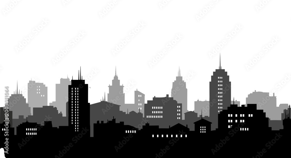 Fototapeta premium Silhouette city skyline with skyscrapers and buildings