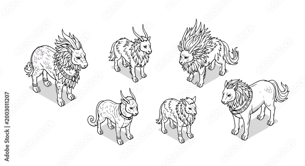 Fototapeta premium Collection of illustrated wild animals in various poses