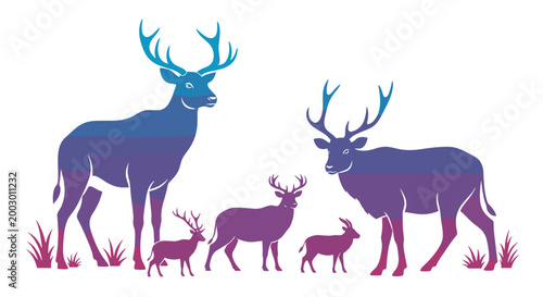 Silhouette of deer family in a natural environment