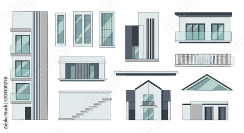 Collection of modern architectural building facades