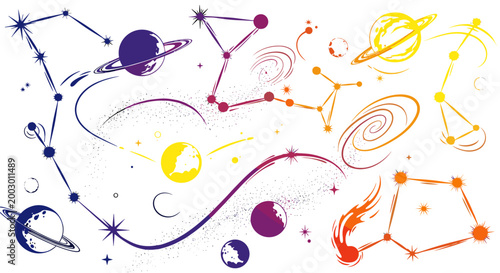 Collection of colorful illustrations of planets and stars