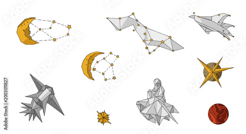 Collection of celestial and spacethemed ornaments