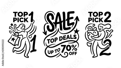 Sale Promotion Illustration with Woman and Numbers for Marketing.