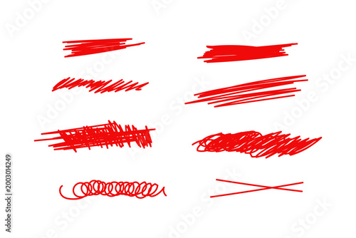 Bild auf Leinwand Red Hand Drawn Scribble Shapes Set on White Background