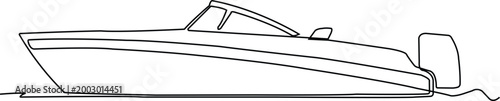 Black line drawing of a motorboat on water ocean
