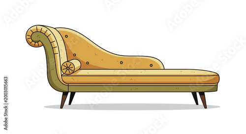 Elegant Yellow Chaise Lounge with Rolled Arm and Tufted Back