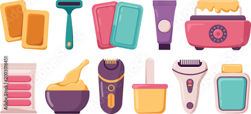 Colorful collection of grooming and beauty care items isolated illustration