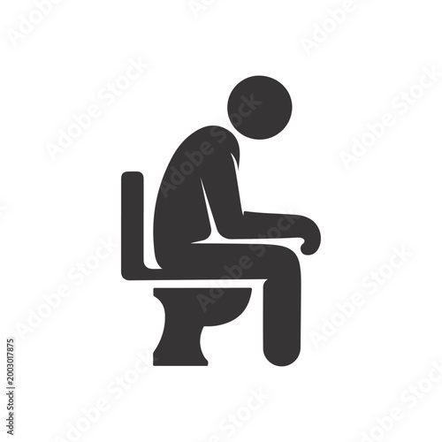 Minimalist Human Sitting on Toilet Icon – Bathroom Symbol, Person Using Toilet Silhouette for Restroom Sign, Hygiene and Sanitation Design.