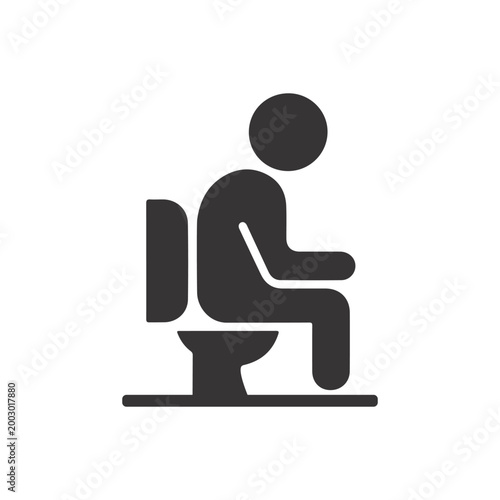 Minimalist Human Sitting on Toilet Icon – Bathroom Symbol, Person Using Toilet Silhouette for Restroom Sign, Hygiene and Sanitation Design.