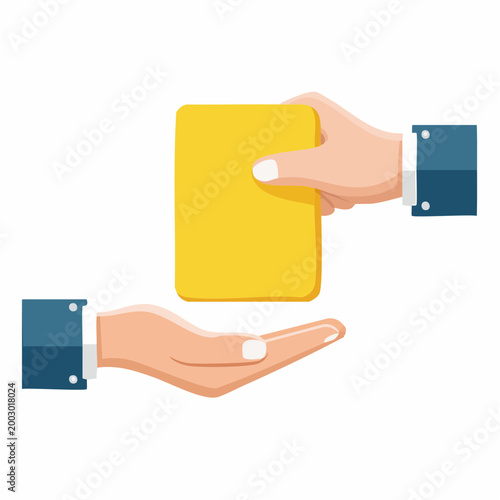 Hand holding yellow card over another hand