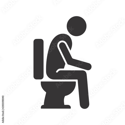 Minimalist Human Sitting on Toilet Icon – Bathroom Symbol, Person Using Toilet Silhouette for Restroom Sign, Hygiene and Sanitation Design.