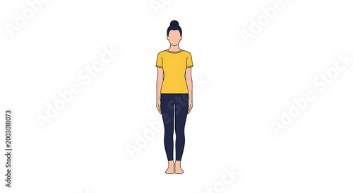 Woman, young adult, cartoon character, illustration, yellow shirt, black pants