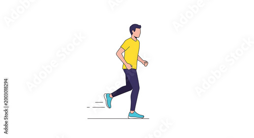 Running man, fitness illustration, athletic person, yellow shirt