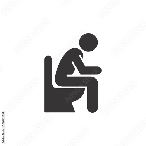 Minimalist Human Sitting on Toilet Icon – Bathroom Symbol, Person Using Toilet Silhouette for Restroom Sign, Hygiene and Sanitation Design.