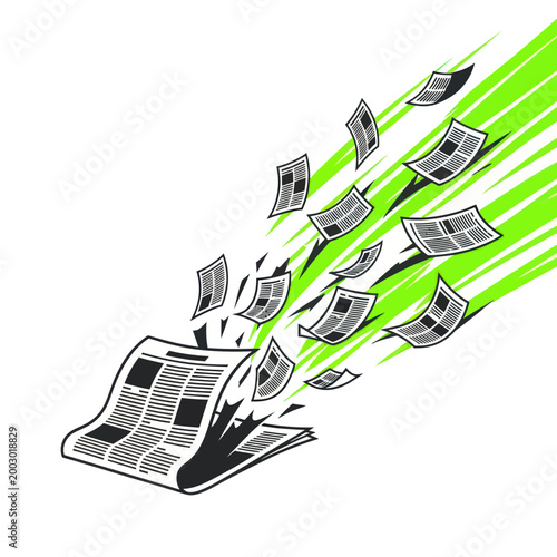 Photos Newspaper Flying Away with Green Energy Streaks