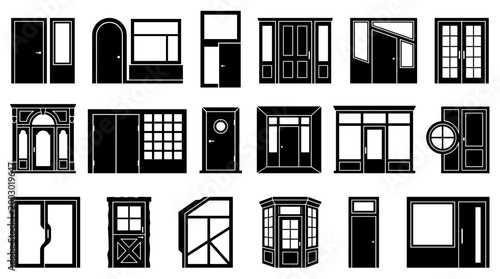 Collection of diverse black and white door and window designs for architectural and design inspiration