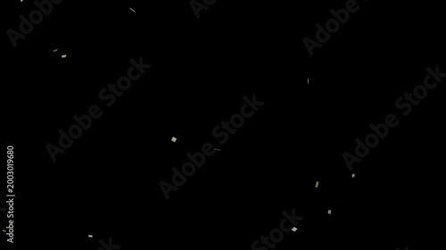 Gold and silver confetti popping from bottom corners on black background, 16:9 horizontal video, Full HD