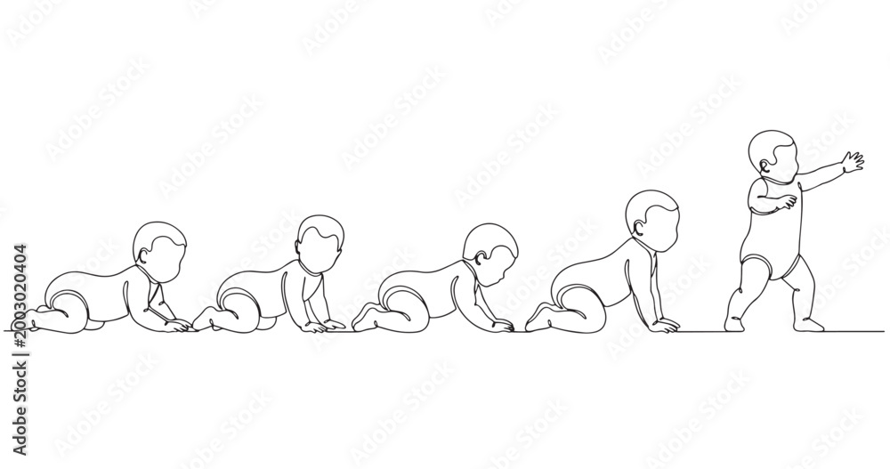 Fototapeta premium Baby Growth Stages Crawling to Walking Line Art Illustration Child Development Concept