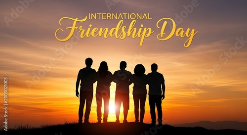Celebrating international friendship day a silhouette of friends at sunset a symbol of global unity and connection