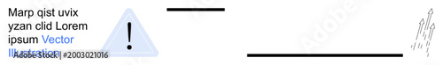 Safety awareness, risk notification, technology communication, digital interface, cautionary context, visual alert. Exclamation mark inside a triangle with text and abstract elements. Safety