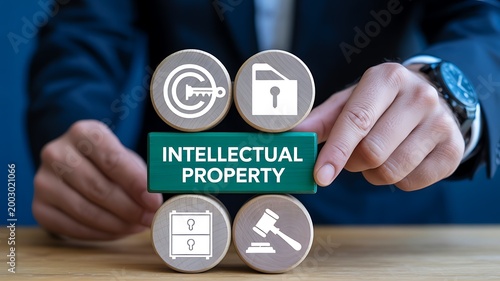 Intellectual property protection concept with icons of copyright patent trademark