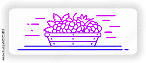 Hand drawn blackberry basket illustration with leaves on wooden surface