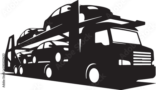 Car carrier truck, vehicle transport trailer, automotive logistics, transportation icon