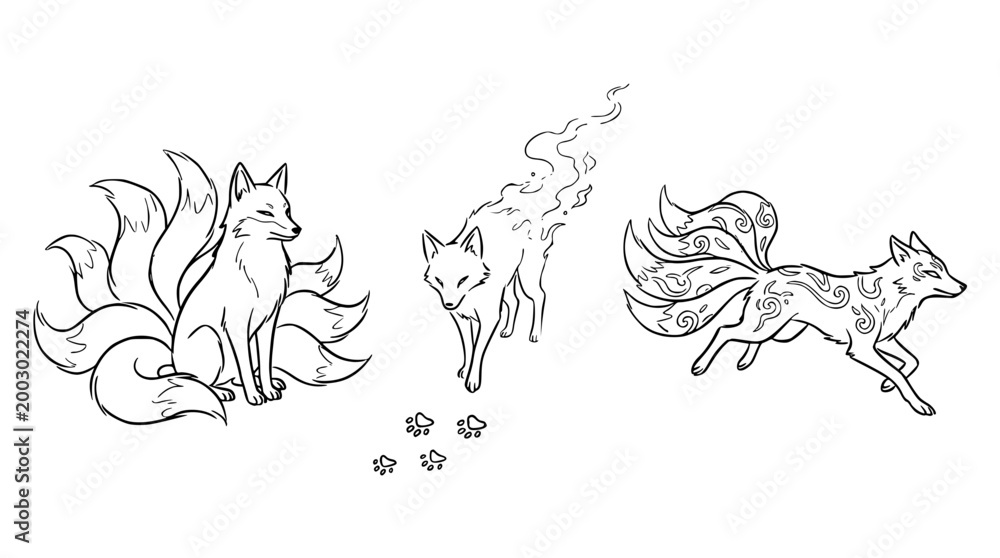 Obraz premium Mystical Foxes Traversing Their Enchanted Wilderness Realm