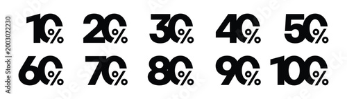 Percentage discount numbers set from 10 to 100 in bold black style