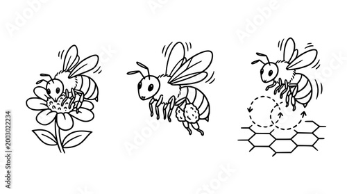 Three Buzzing Bees Engaged in Their Natural Habitat