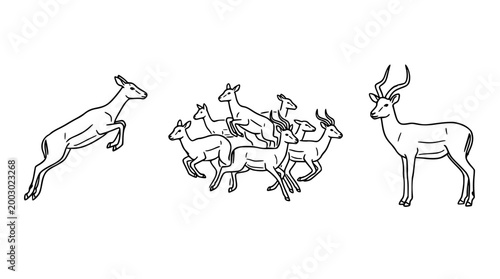 A herd of agile antelopes leaping gracefully in nature