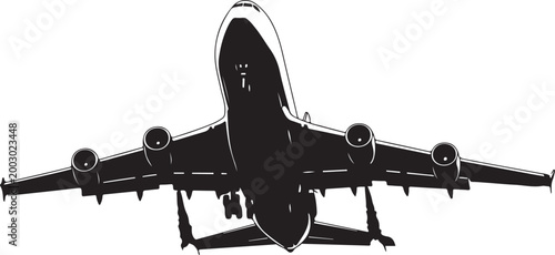 Airplane, commercial jet, aircraft silhouette, black icon, vector illustration