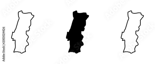 Stylized Portugal Isolated European Iberian Peninsula Portuguese Map Icon Set. Vector Image.