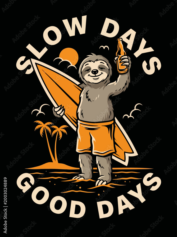 Naklejka premium Smiling sloth in orange shorts standing.