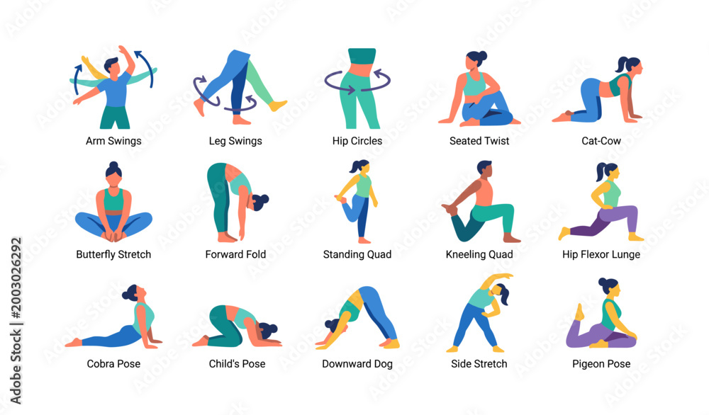Fototapeta premium People performing stretching and warmup exercises in grid