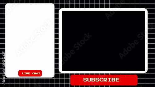 Retro Grid Style Webcam Overlay for Live Streaming Featuring Chat and Subscribe Button Animation 4k video