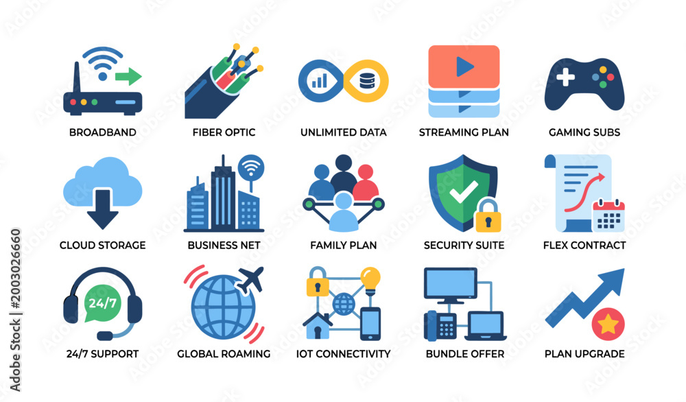 Fototapeta premium Network and service plan icons showing connectivity and features