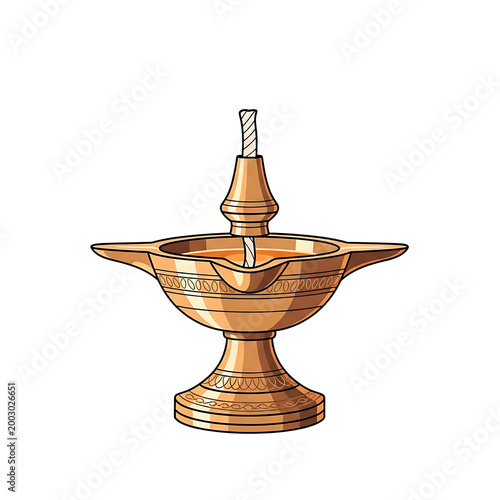 Traditional brass oil lamp with south asia kuthu vilakku traditional religious spiritual decoration interior heritage ceremony auspicious